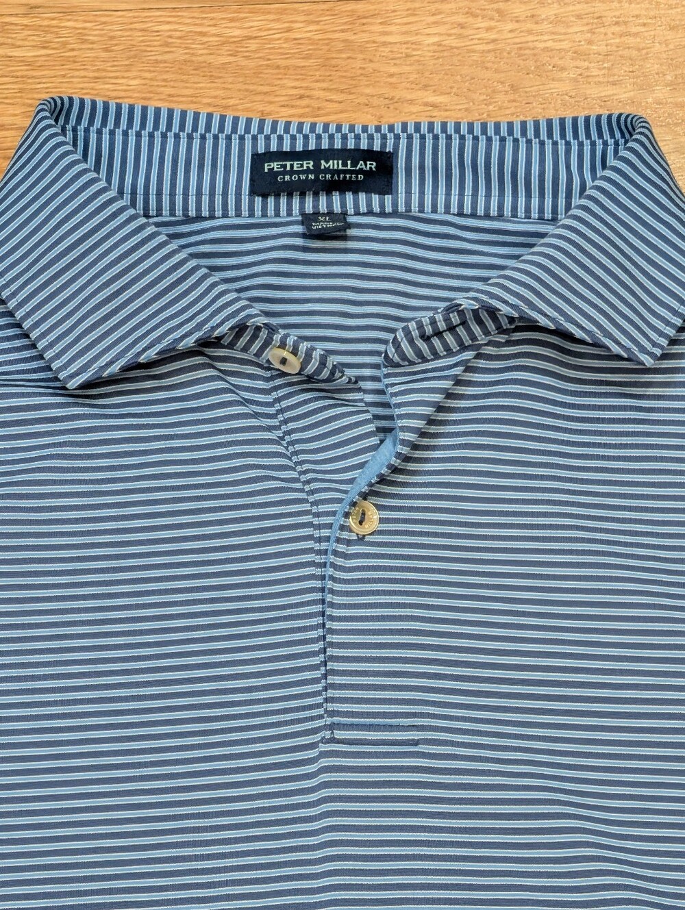 Peter Millar Crown Crafted Men's XL Blue Striped Performance Polo Shirt
